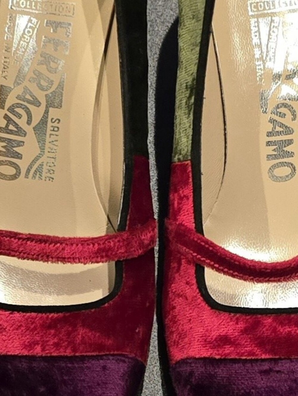 Salvatore Ferragamo Multicolor Velvet Mary Jane Pumps - Picture 7 of 7